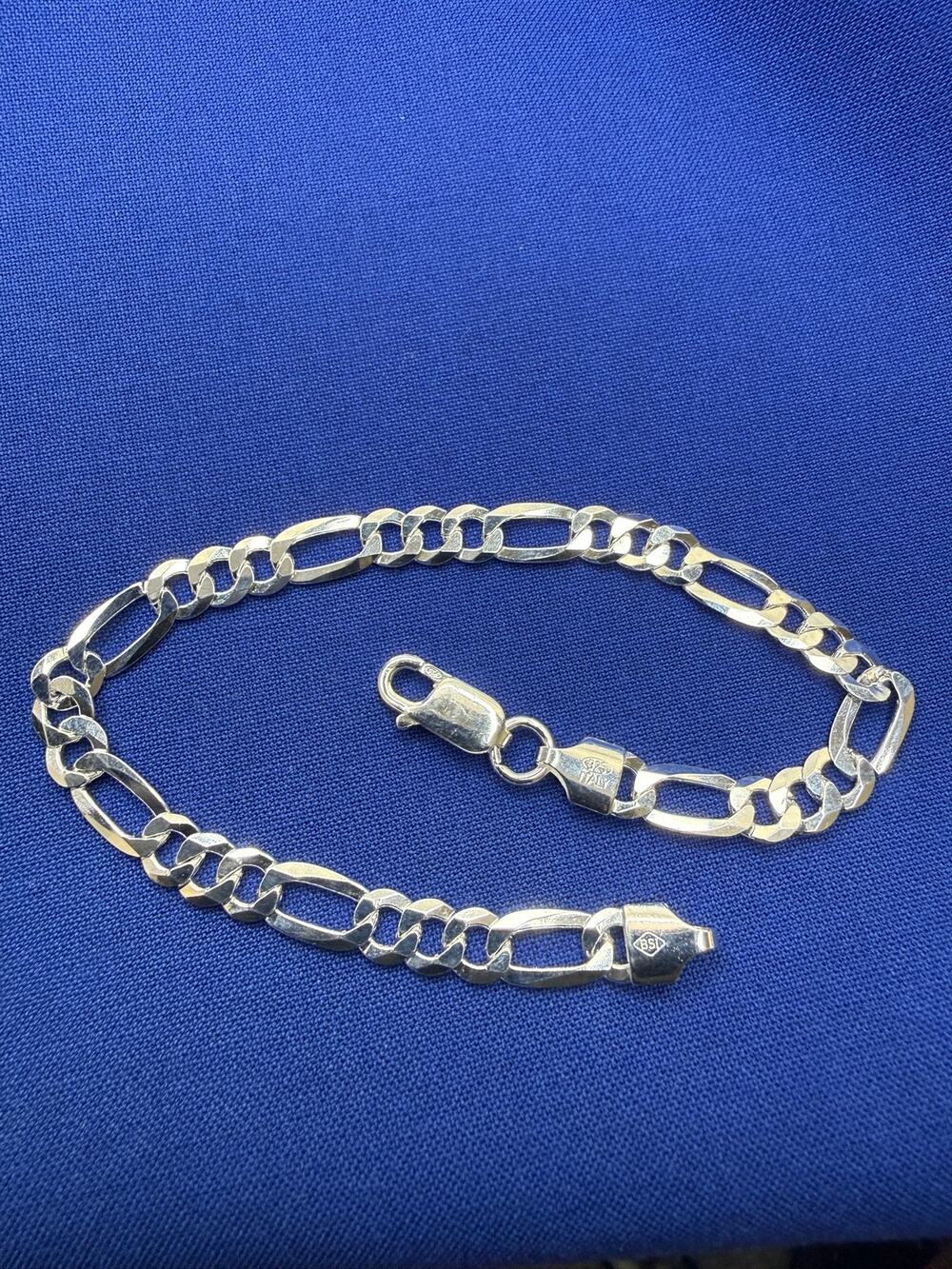925 Italy Sterling Silver Flat Figaro Link Bracelet 5.7mm 8